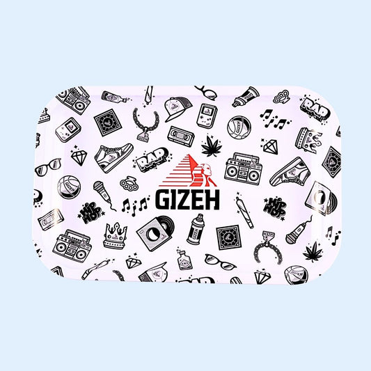 GIZEH Metal Rolling Tray M Comic White – robuste Metall‑Drehunterlage 27,5 × 17,5 cm mit stylischem Comic‑Motiv