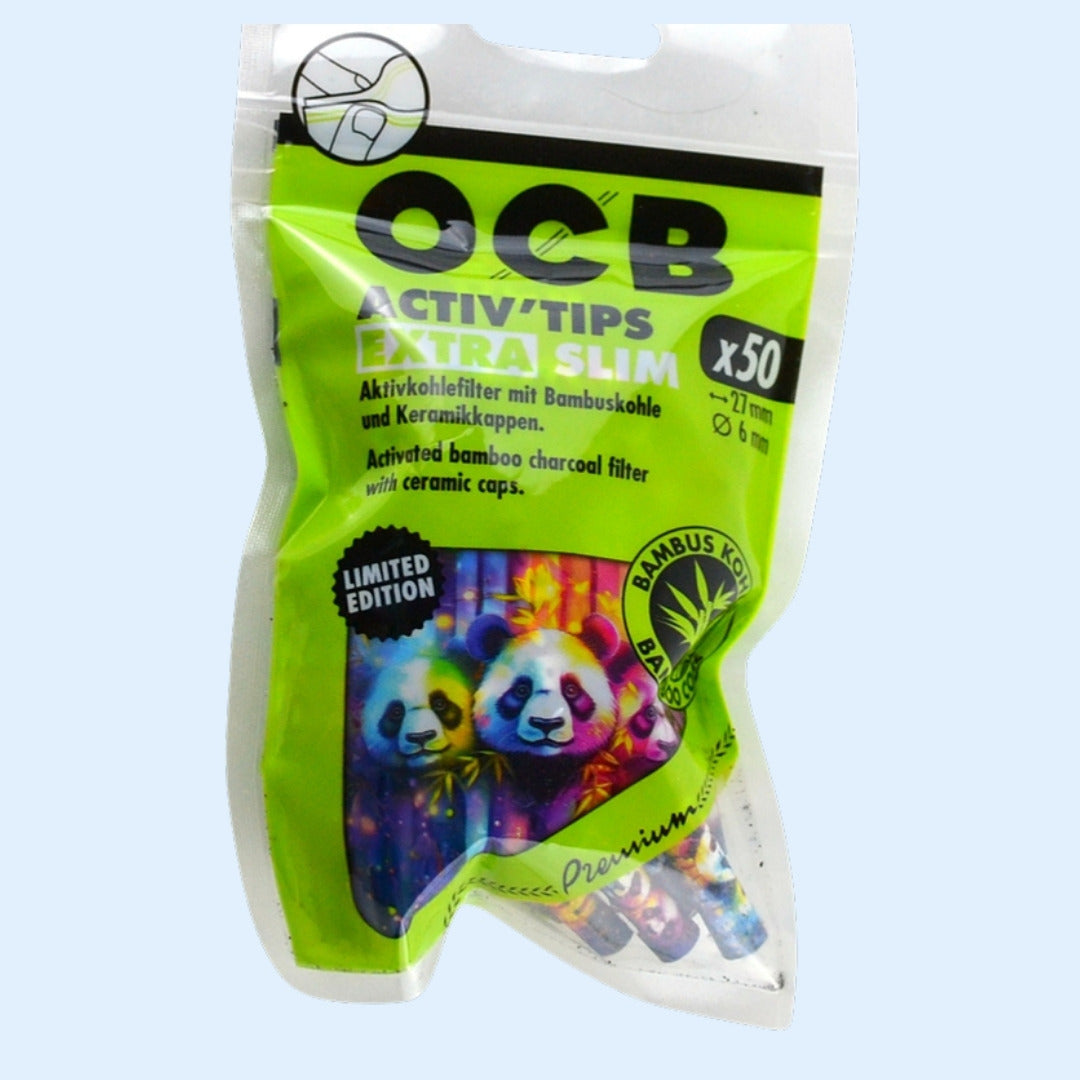 OCB Premium Activ'Tips Extra Slim Bambus 50x – geschlossener Beutel schräg