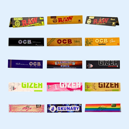 SKUNABY Papers Probierset Small: 15 King Size Slim Papers von RAW, OCB, ELEMENTS, GIZEH, PURIZE und SKUNABY
