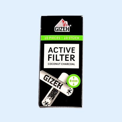 GIZEH Aktive Aktivkohlefilter 8 mm 10er Box – Slim‑Filter mit Ø 8 mm für King Size Dreher