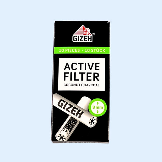 GIZEH Aktive Aktivkohlefilter 8 mm 10er Box – Slim‑Filter mit Ø 8 mm für King Size Dreher