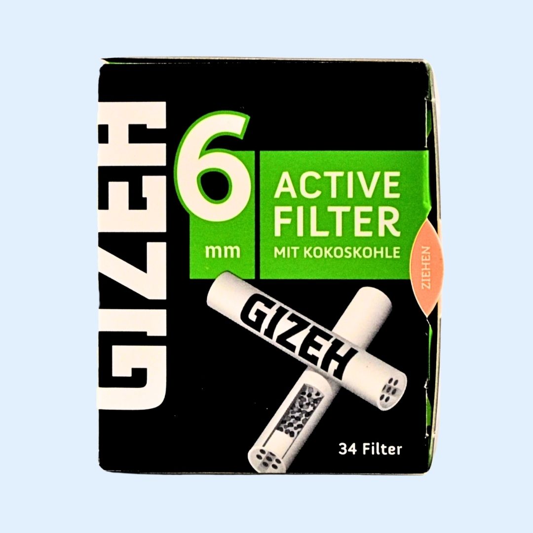 GIZEH Black Aktivkohlefilter 34er Box – Slim Size Ø 6,0 × 27 mm mit Aktivkohle aus Kokosnussschalen für reinen Geschmack