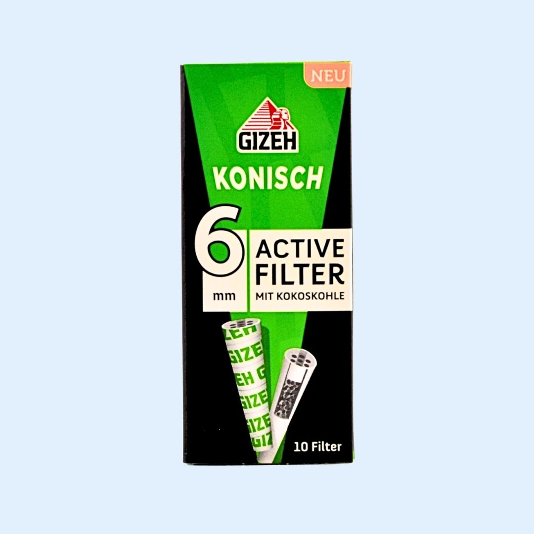 GIZEH Conical Aktivkohlefilter 10er Box – konische Slim‑Filter ø 6‑7 mm × 27 mm aus Kokos‑Aktivkohle für reinen Geschmack