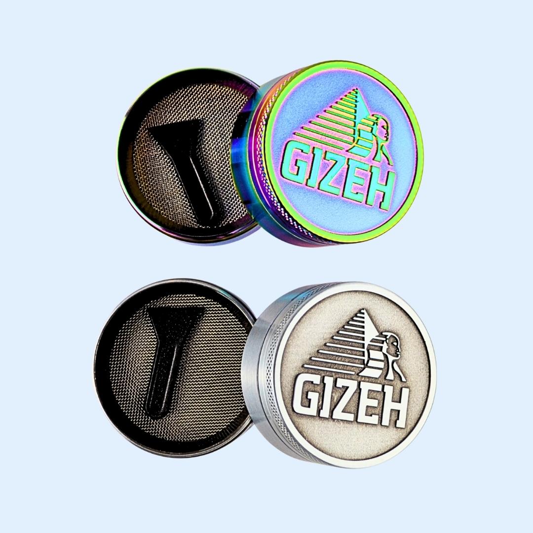 Detailaufnahme GIZEH Metal Grinder Icy/Silver – präzises 50‑Messermahlwerk, Magnetdeckel‑Mechanismus, sandgestrahltes Finish