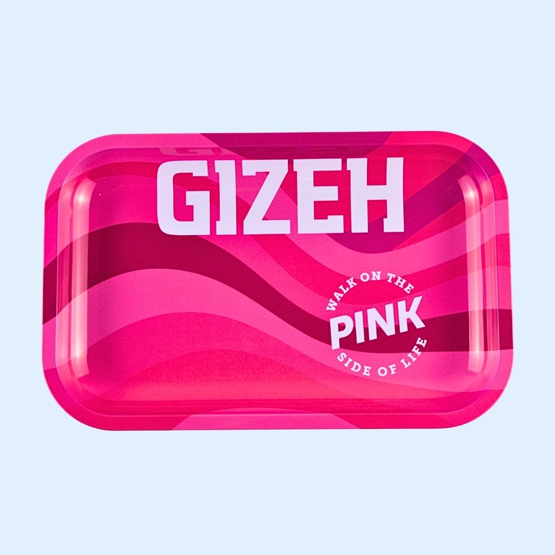 GIZEH Metal Rolling Tray M All Pink – metallene Drehunterlage in kräftigem Pink mit beidseitigem Print und hohem Stilfaktor