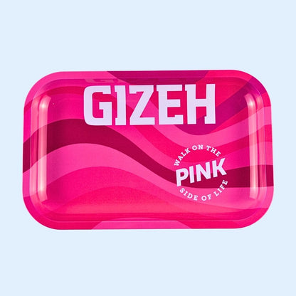 GIZEH Metal Rolling Tray M All Pink – metallene Drehunterlage in kräftigem Pink mit beidseitigem Print und hohem Stilfaktor