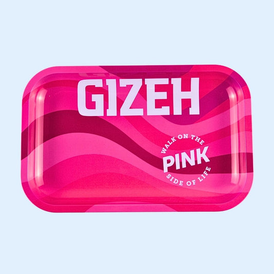 GIZEH Metal Rolling Tray M All Pink – metallene Drehunterlage in kräftigem Pink mit beidseitigem Print und hohem Stilfaktor