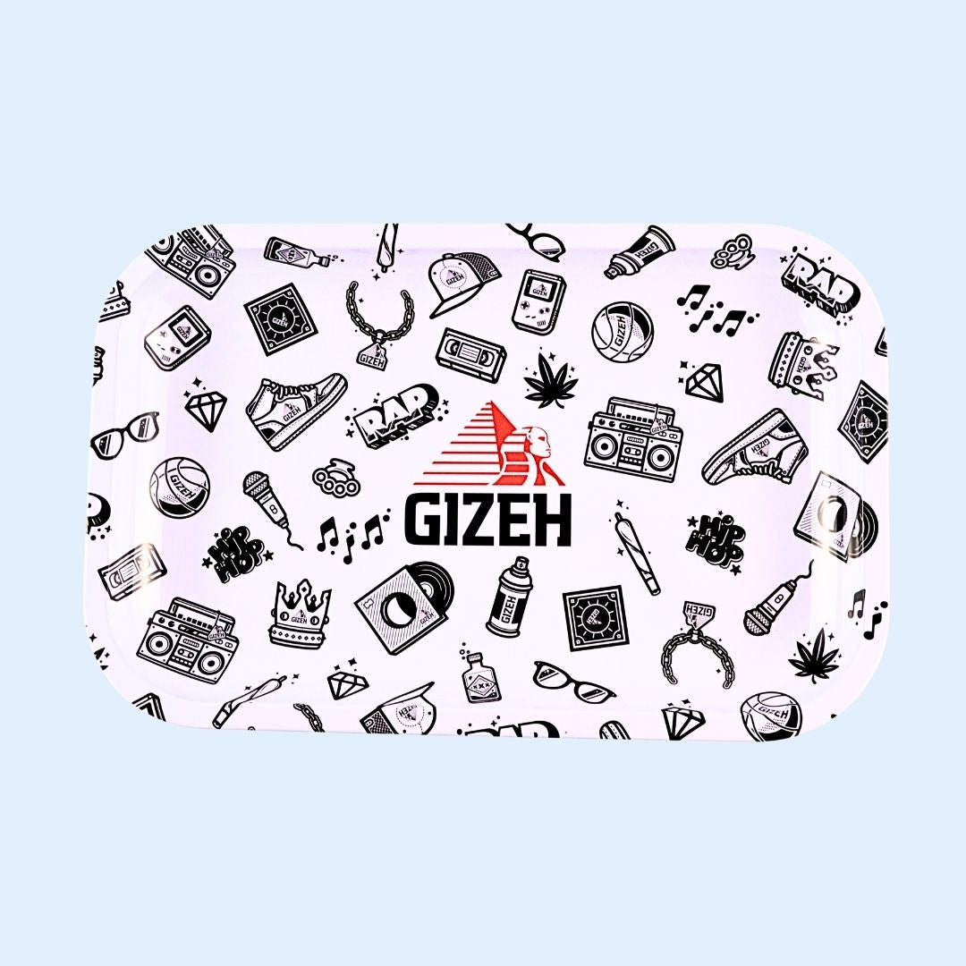 GIZEH Metal Rolling Tray M Comic White – robuste Metall‑Drehunterlage 27,5 × 17,5 cm mit stylischem Comic‑Motiv