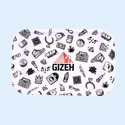 GIZEH Metal Rolling Tray M Comic White – robuste Metall‑Drehunterlage 27,5 × 17,5 cm mit stylischem Comic‑Motiv