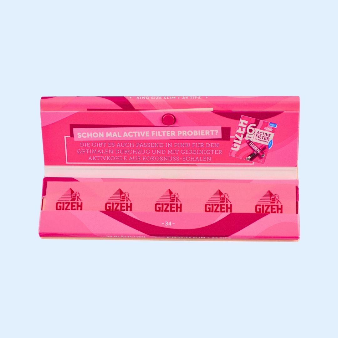 GIZEH Pink King Size Papers beim Rollen – Set mit Filter Tips