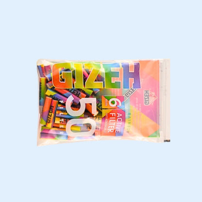 Detailaufnahme GIZEH Rainbow Aktivkohlefilter 50 Stück – hochwertige Keramikkappen, Slim Format und Farbenmix für stylisches Drehen