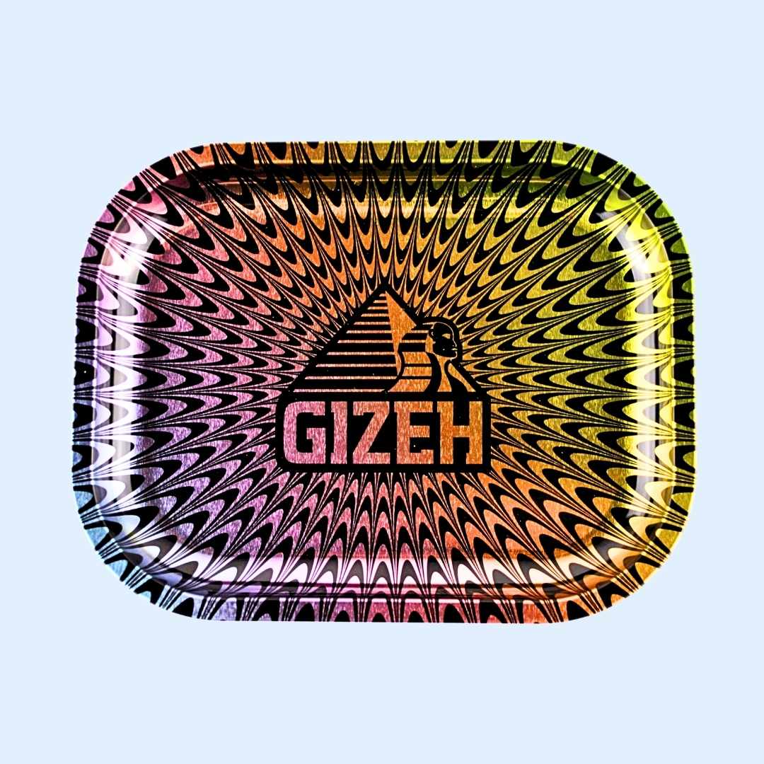 GIZEH Trippy Metal Rolling Tray S Colored – psychedelisches Muster in bunten Farben im Kleinformat