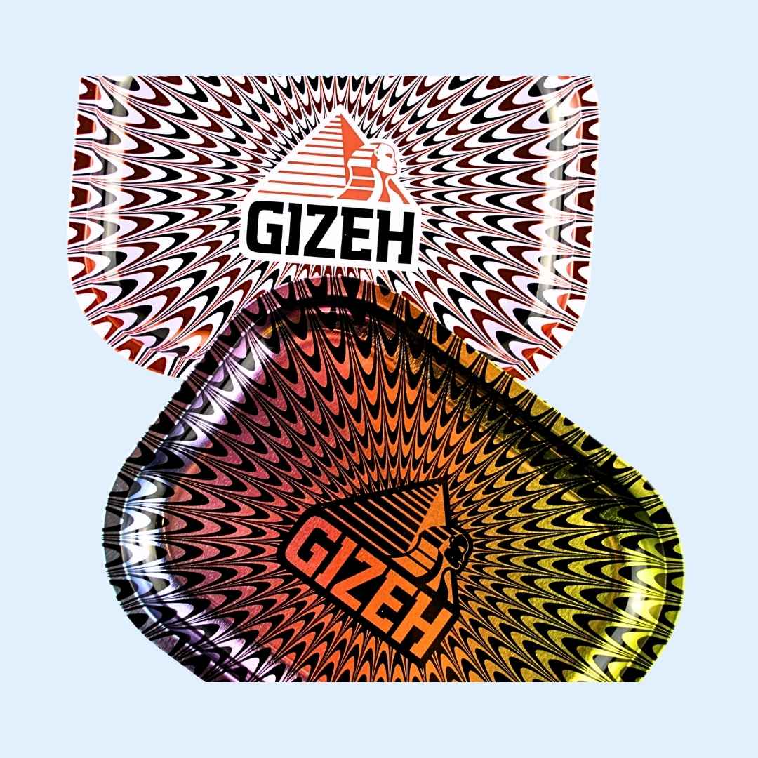 Detailaufnahme GIZEH Trippy Metal Rolling Tray S – Metall 0,35 mm stark, erhöhter Rand, hochwertiger Druck