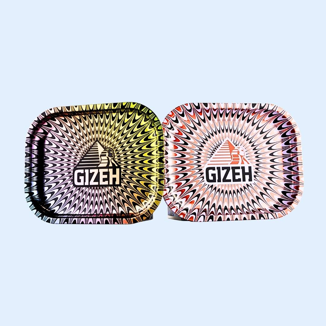 Designübersicht GIZEH Trippy Metal Rolling Tray S – stylische Farb‑ und Motivvarianten für deinen Headshop‑Vibe