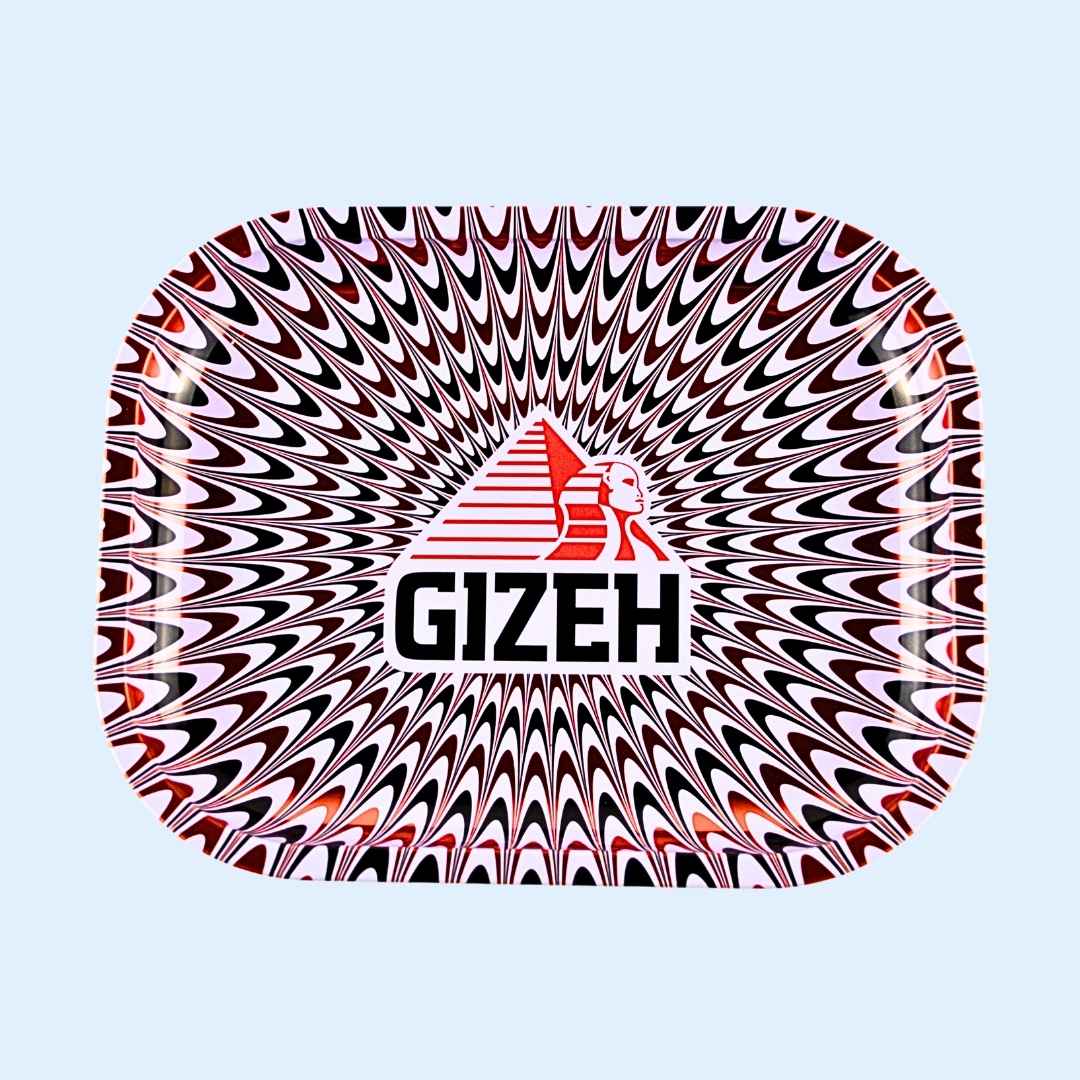 GIZEH Trippy Metal Rolling Tray S Red‑White – stylisches Metall‑Tray 18 × 14 cm in rot/weißem Trippy‑Design