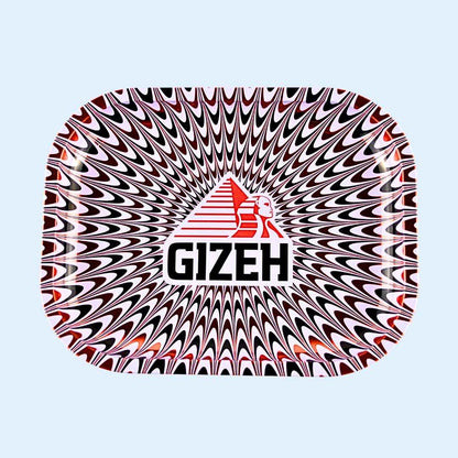 GIZEH Trippy Metal Rolling Tray S Red‑White – stylisches Metall‑Tray 18 × 14 cm in rot/weißem Trippy‑Design