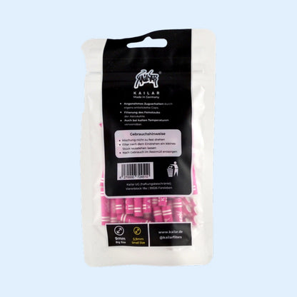KAILAR Aktivkohlefilter 65x Pink – Rückseite mit Gebrauchshinweisen