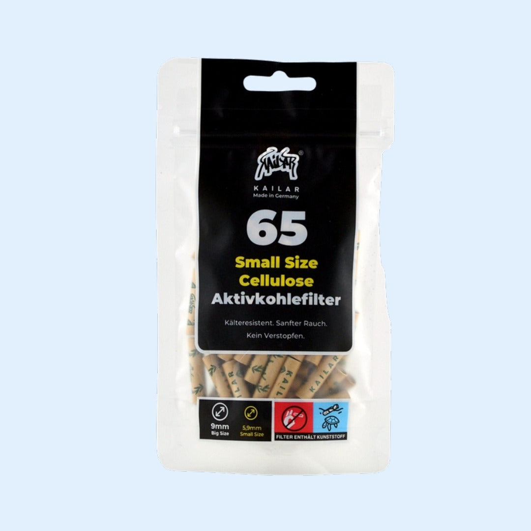 KAILAR Cellulose Aktivkohlefilter 65x Small Size Ungebleicht – geschlossener Beutel
