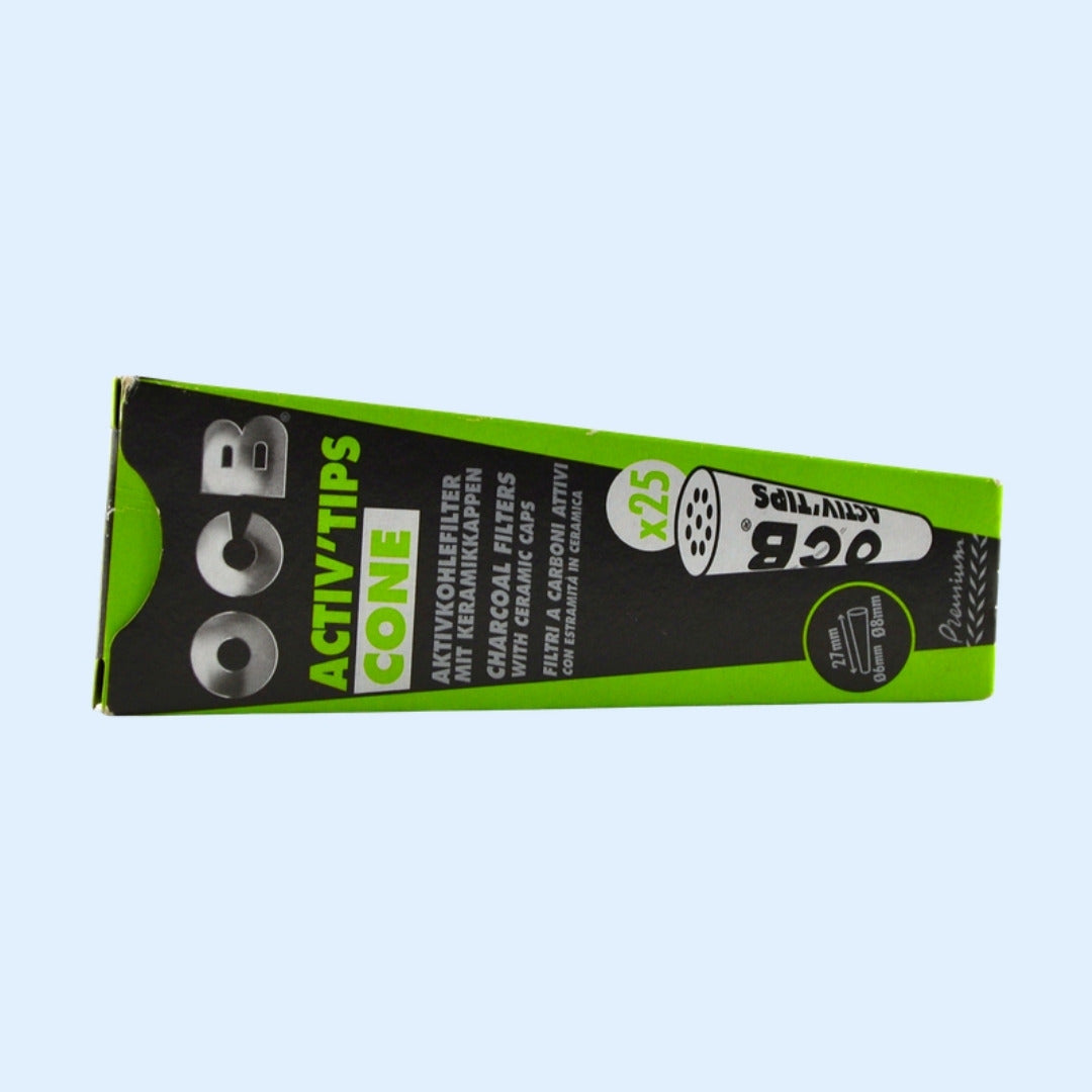 OCB Activ'Tips Cone konische Aktivkohlefilter 25x – geschlossene Box