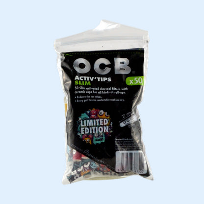 OCB Activ'Tips Slim Monster Design 50x – Rückseite des Beutels