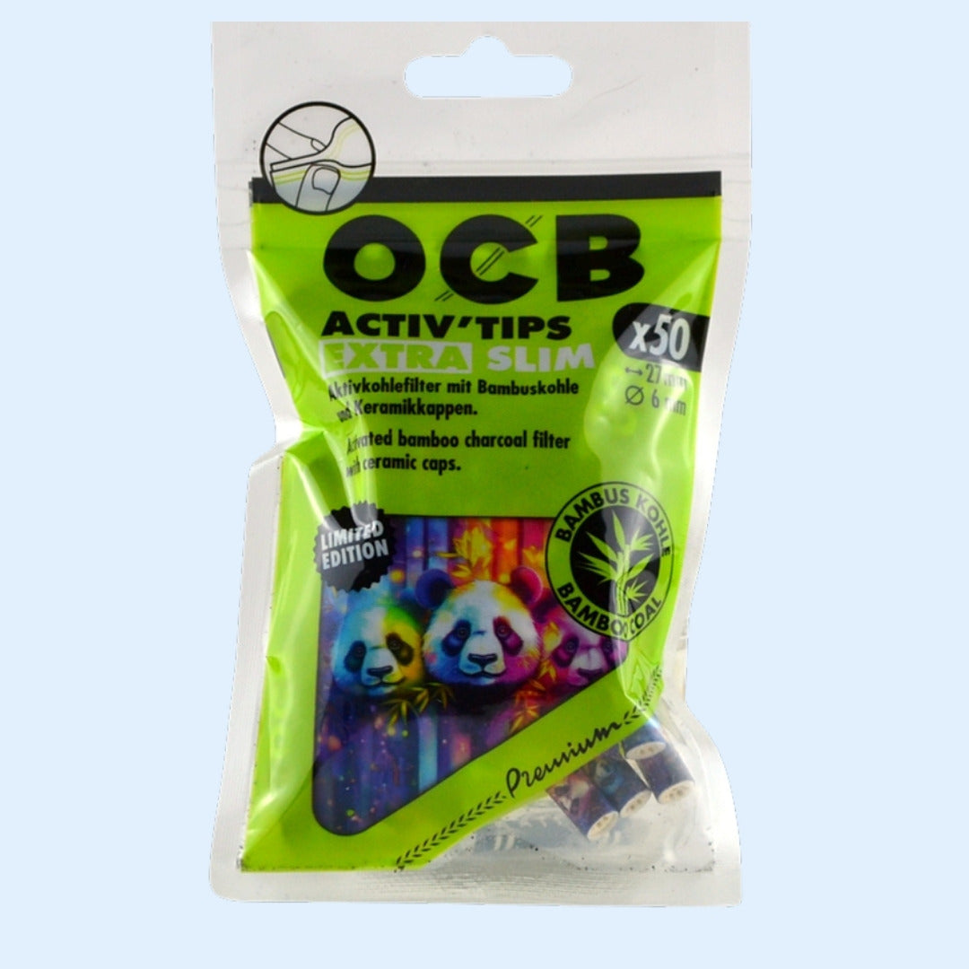OCB Premium Activ'Tips Extra Slim Bambus 50x Beutel – Vorderseite, Limited Edition