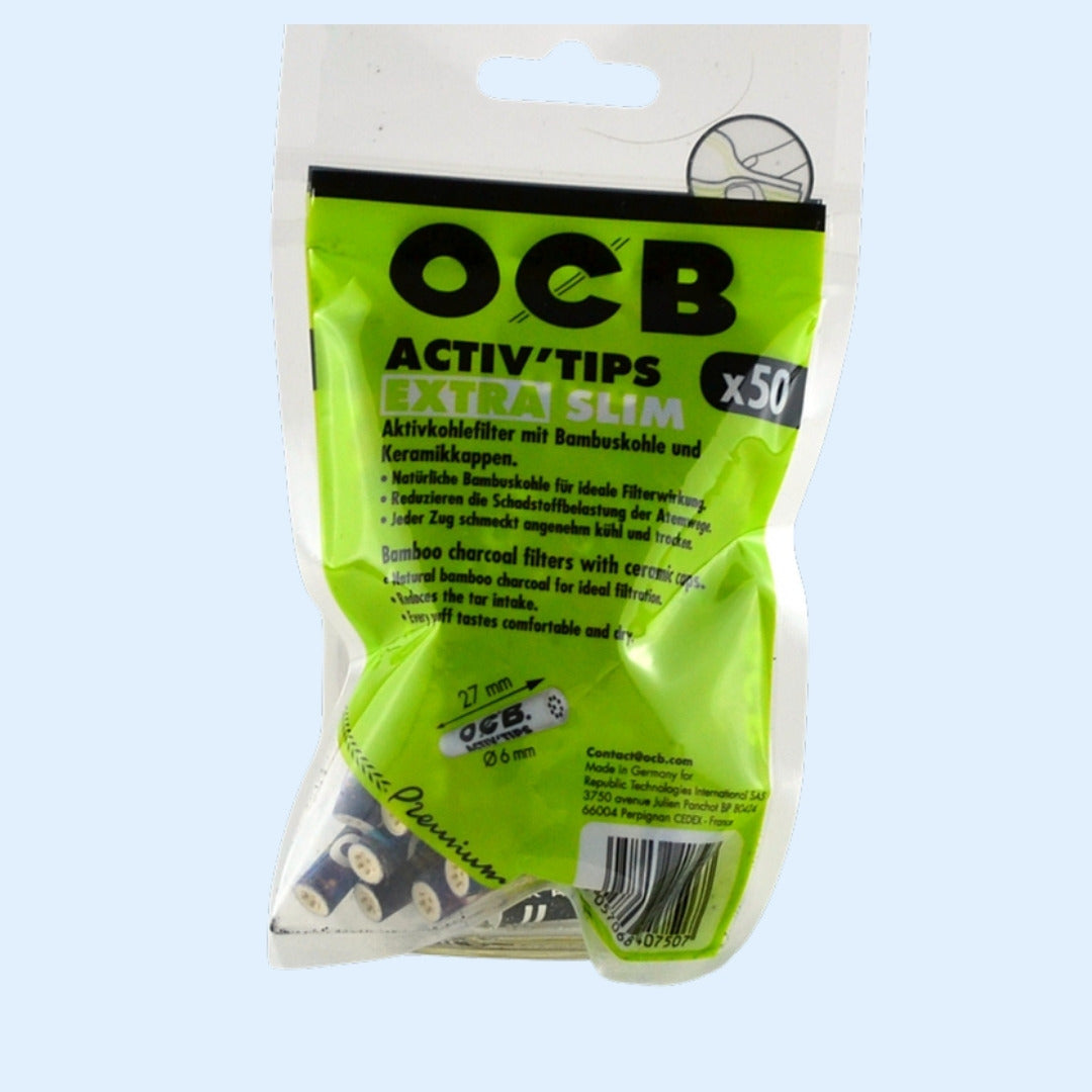 OCB Premium Activ'Tips Extra Slim Bambus 50x – Rückseite des Beutels