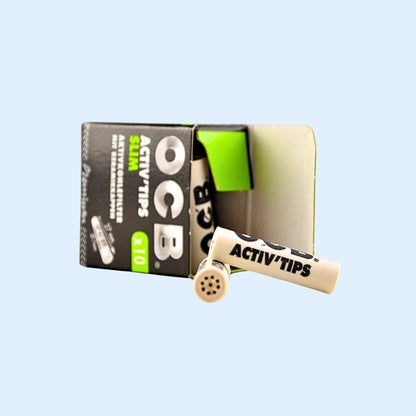 Detailaufnahme OCB Premium Aktivkohlefilter 10 Stück – hochwertige Aktivkohlefilter mit hitzebeständiger Keramikkappe