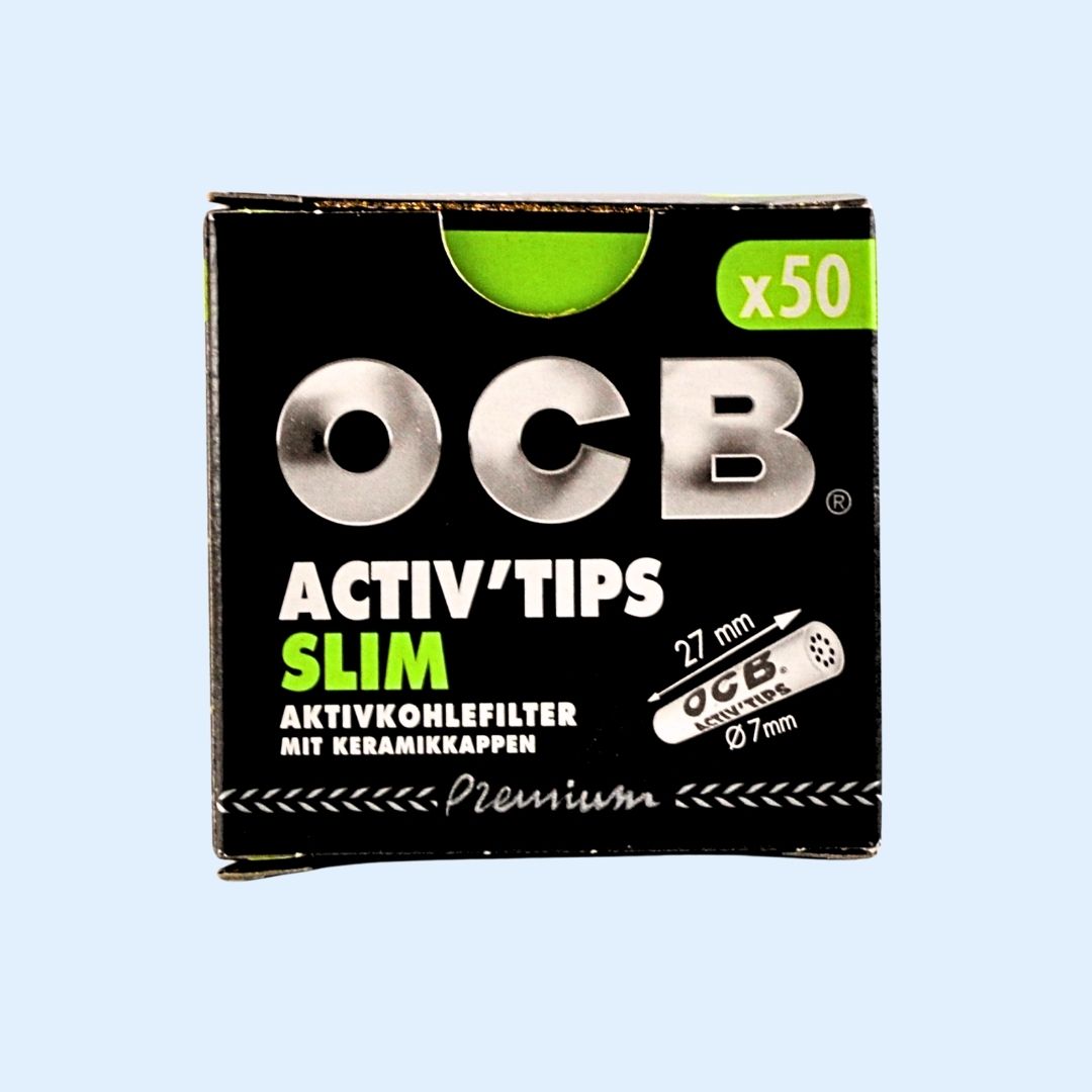 OCB Premium Aktivkohlefilter 50er Box – Großpack Slim Plus Size Ø 7,0 × 27 mm mit Kokos‑Aktivkohle für langanhaltenden Vorrat