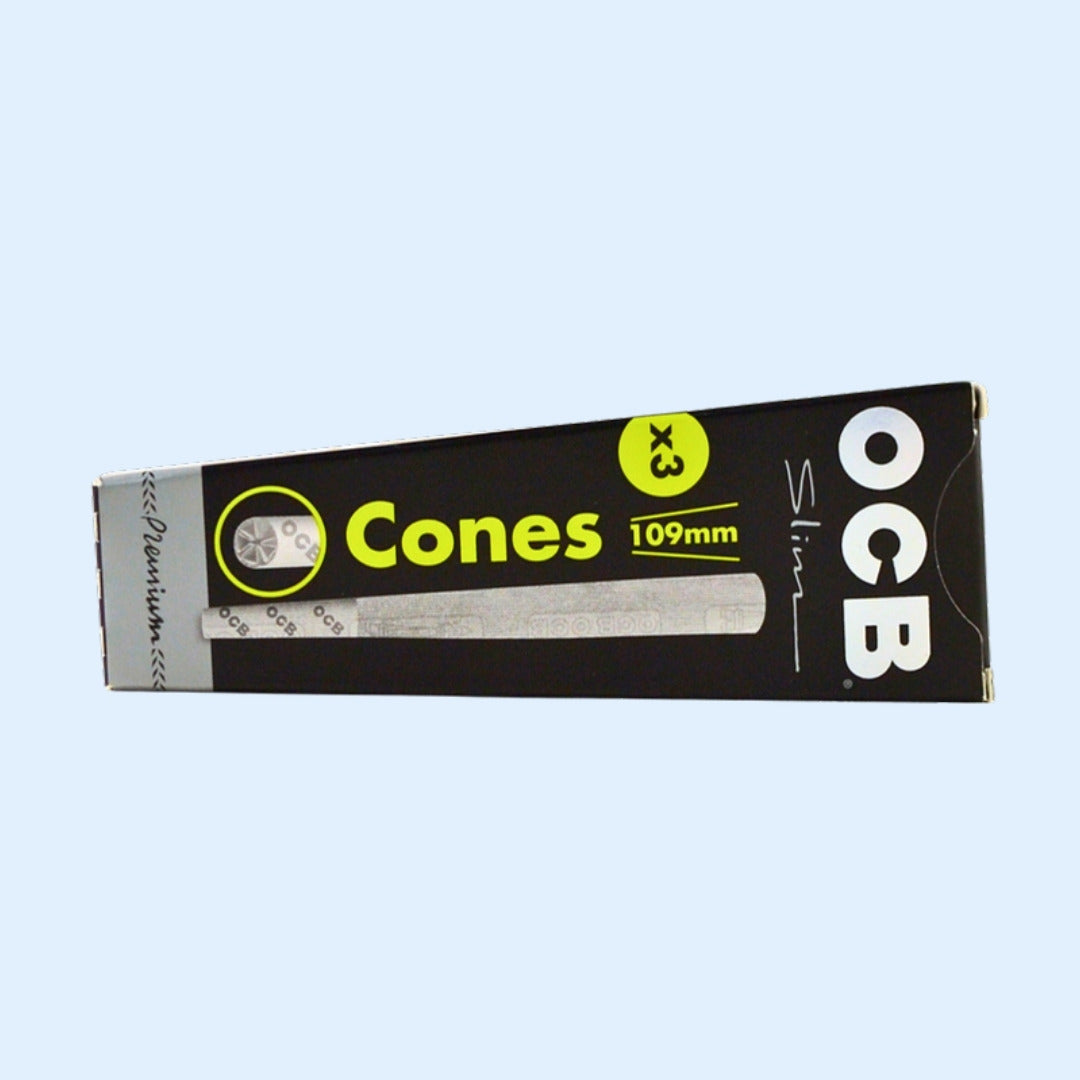 OCB Premium Cones 3 Pack (Slim, 109 mm) – geschlossene Verpackung liegend