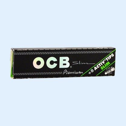 OCB Premium Slim Papers + 8 Activ'Tips Slim – geschlossenes Heftchen von vorne