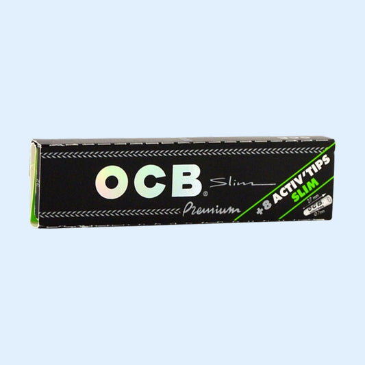 OCB Premium Slim Papers + 8 Activ'Tips Slim – geschlossenes Heftchen von vorne