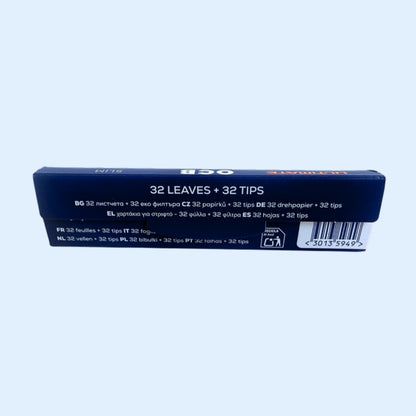 OCB Ultimate Papers + Filters – Rückseite der Packung mit 32 Blatt und 32 Tips