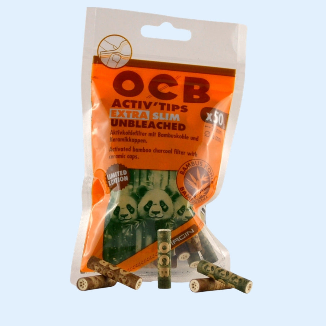 OCB Virgin Activ'Tips Extra Slim Unbleached Bambus 50x Beutel mit Filtern davor