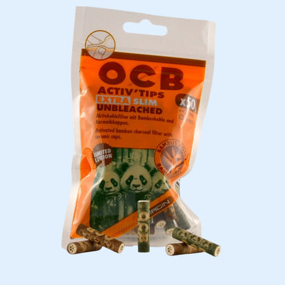 OCB Virgin Activ'Tips Extra Slim Unbleached Bambus 50x Beutel mit Filtern davor