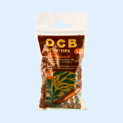 OCB Virgin Activ'Tips Slim Unbleached 50x Beutel – Vorderseite
