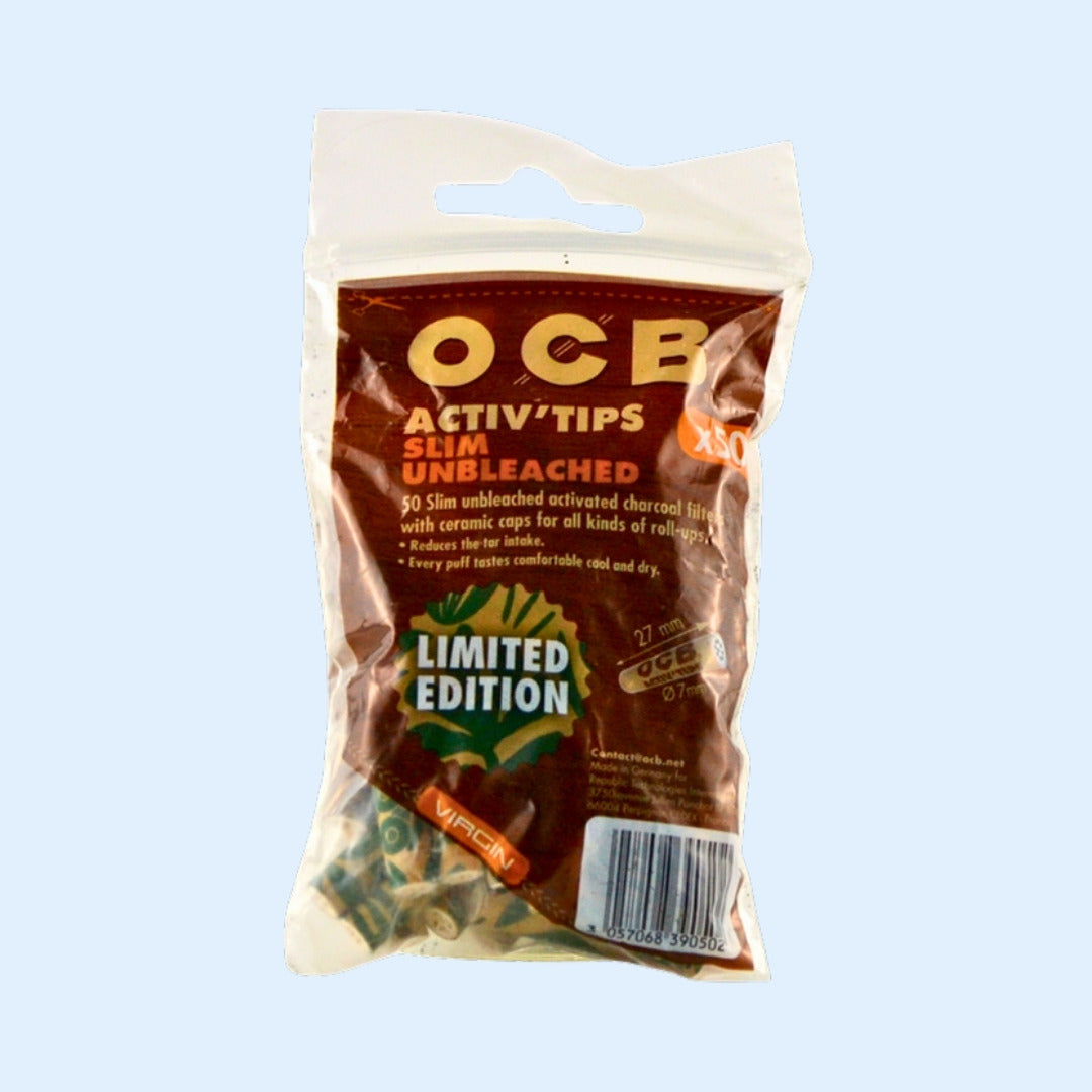 OCB Virgin Activ'Tips Slim Unbleached 50x Beutel – Rückseite Limited Edition
