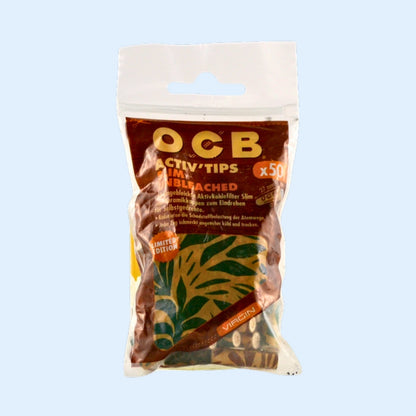 OCB Virgin Activ'Tips Slim Unbleached 50x Beutel – Seitenansicht