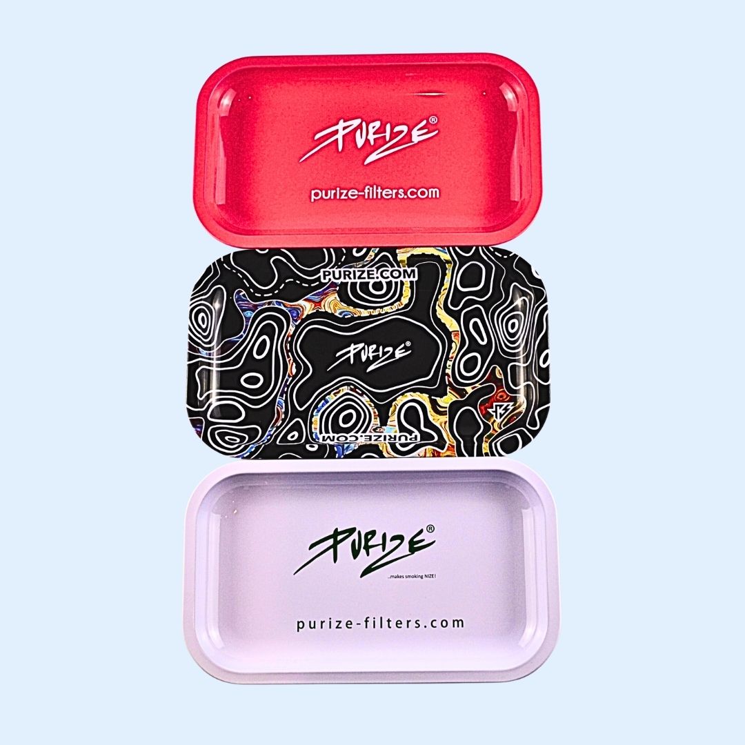 Detailaufnahme PURIZE Metal Rolling Tray – Aluminium Metall‑Tray mit erhöhtem Rand und glatter Oberfläche