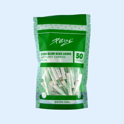 PURIZE Xtra Slim Size Long Aktivkohlefilter 50x Bag, Vorderansicht