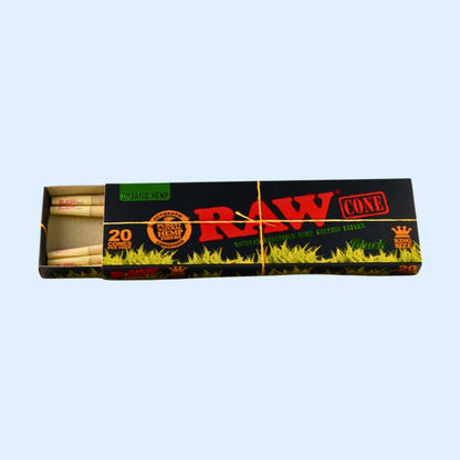 RAW Black Organic Hemp Cones – geöffnete Box schräg